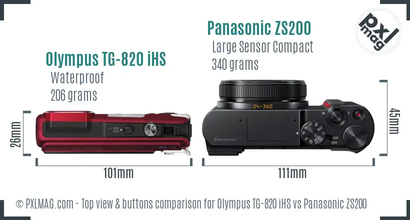 Olympus TG-820 iHS vs Panasonic ZS200 top view buttons comparison