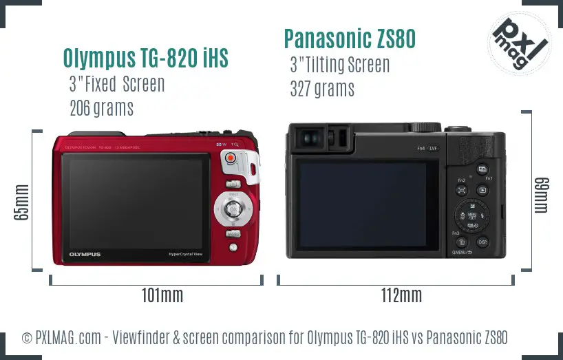 Olympus TG-820 iHS vs Panasonic ZS80 Screen and Viewfinder comparison