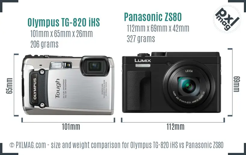 Olympus TG-820 iHS vs Panasonic ZS80 size comparison