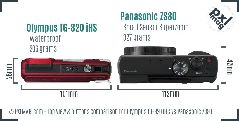 Olympus TG-820 iHS vs Panasonic ZS80 top view buttons comparison