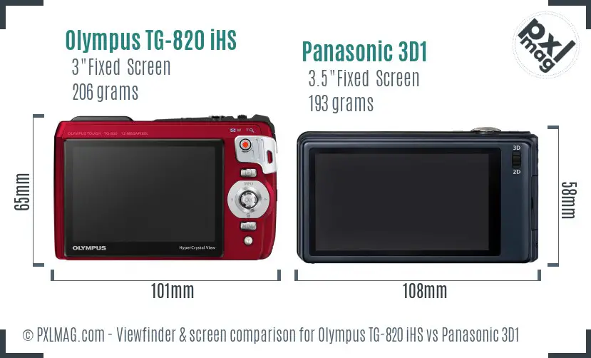 Olympus TG-820 iHS vs Panasonic 3D1 Screen and Viewfinder comparison