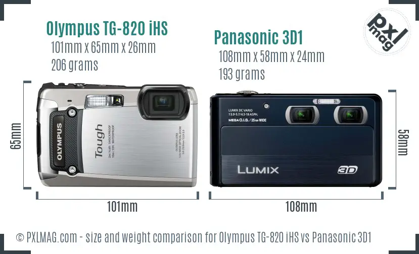 Olympus TG-820 iHS vs Panasonic 3D1 size comparison