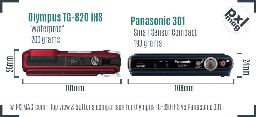 Olympus TG-820 iHS vs Panasonic 3D1 top view buttons comparison