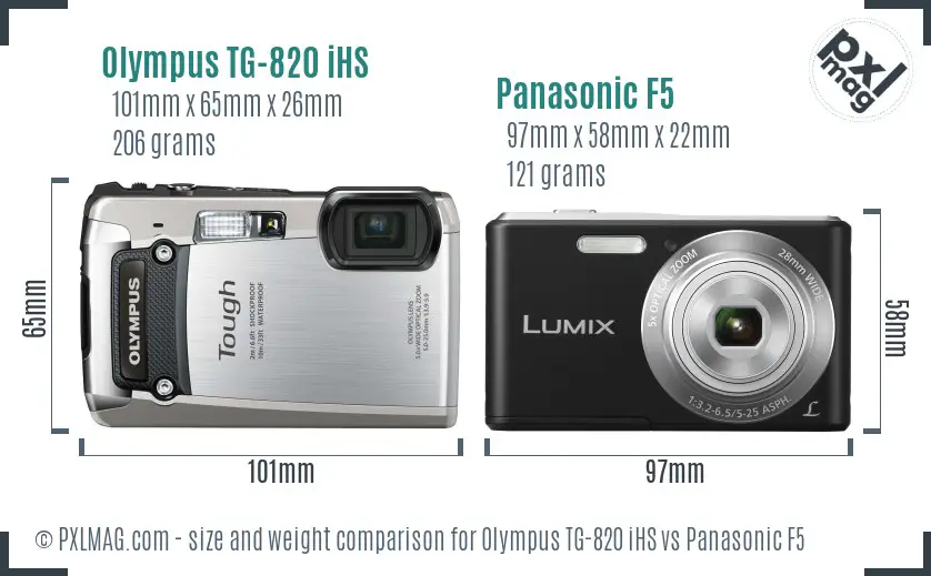 Olympus TG-820 iHS vs Panasonic F5 size comparison