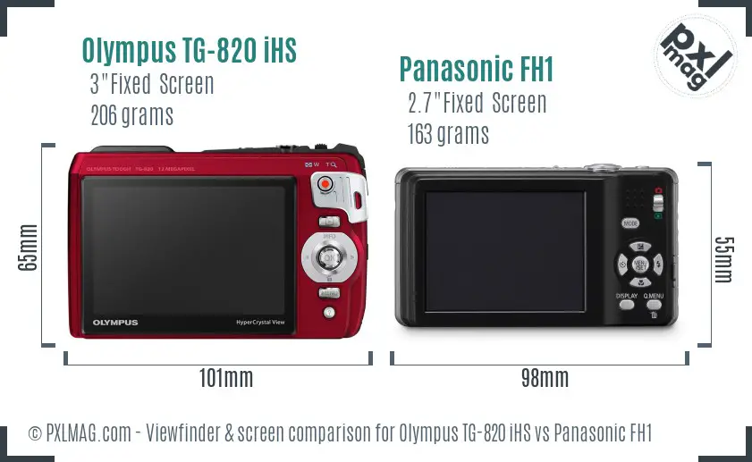 Olympus TG-820 iHS vs Panasonic FH1 Screen and Viewfinder comparison