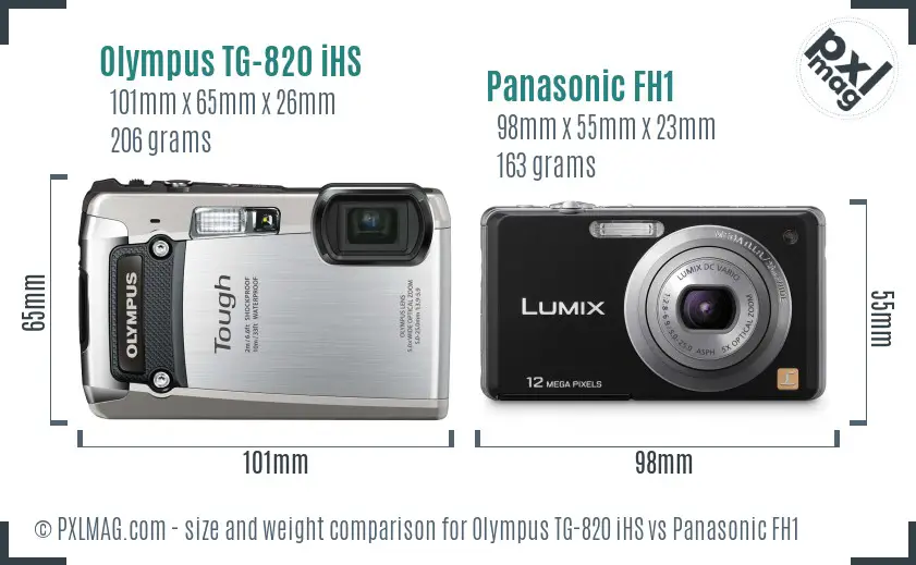 Olympus TG-820 iHS vs Panasonic FH1 size comparison