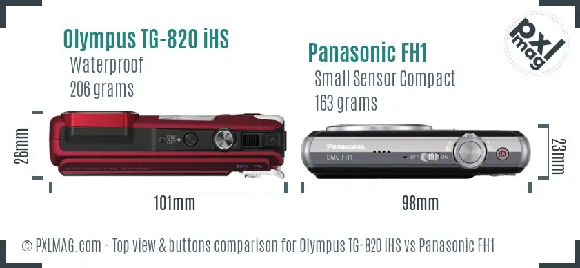 Olympus TG-820 iHS vs Panasonic FH1 top view buttons comparison