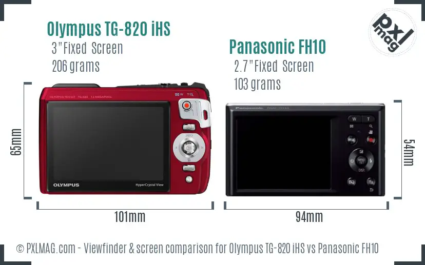 Olympus TG-820 iHS vs Panasonic FH10 Screen and Viewfinder comparison