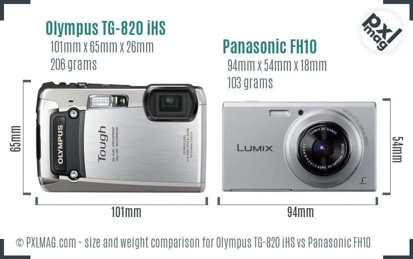 Olympus TG-820 iHS vs Panasonic FH10 size comparison