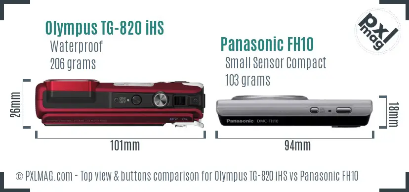Olympus TG-820 iHS vs Panasonic FH10 top view buttons comparison