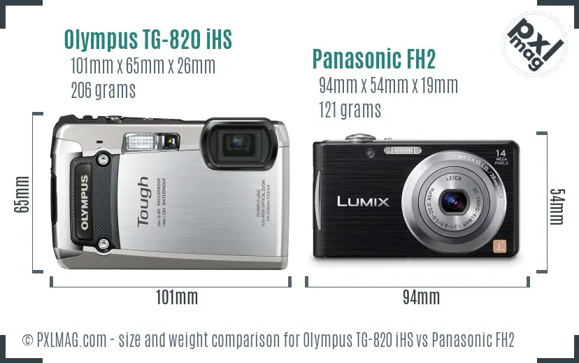 Olympus TG-820 iHS vs Panasonic FH2 size comparison