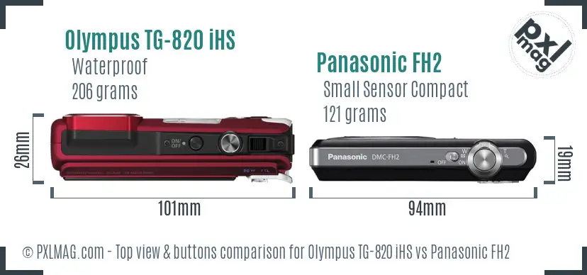 Olympus TG-820 iHS vs Panasonic FH2 top view buttons comparison