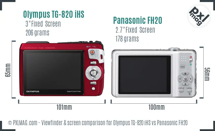 Olympus TG-820 iHS vs Panasonic FH20 Screen and Viewfinder comparison