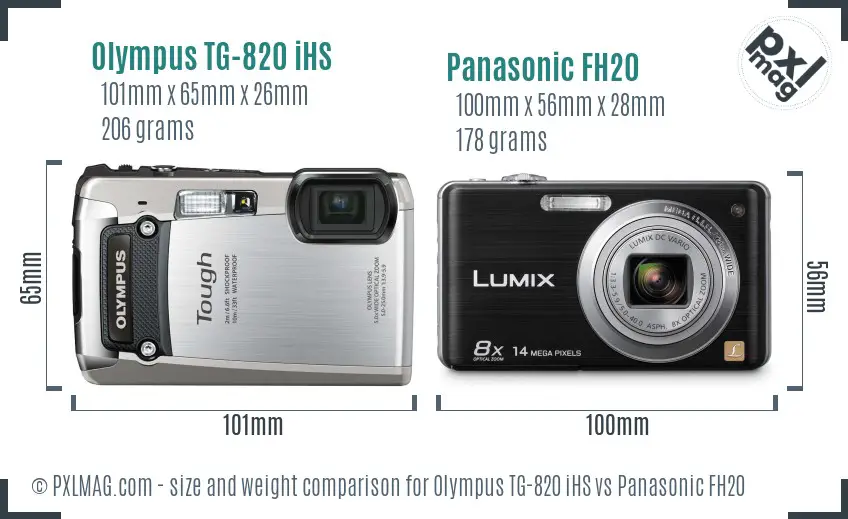 Olympus TG-820 iHS vs Panasonic FH20 size comparison