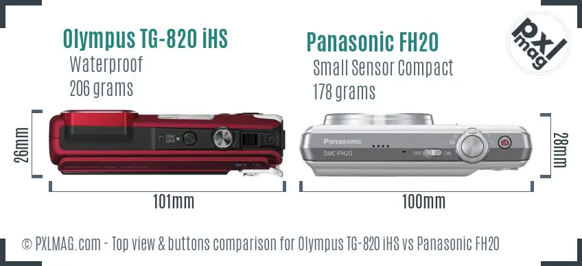 Olympus TG-820 iHS vs Panasonic FH20 top view buttons comparison