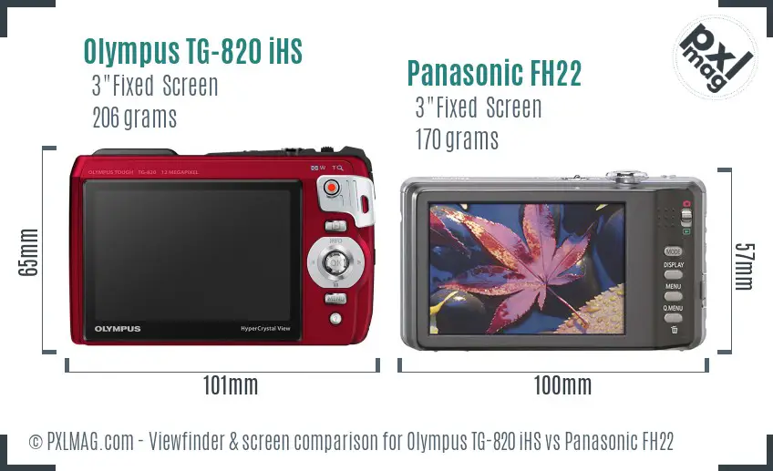 Olympus TG-820 iHS vs Panasonic FH22 Screen and Viewfinder comparison