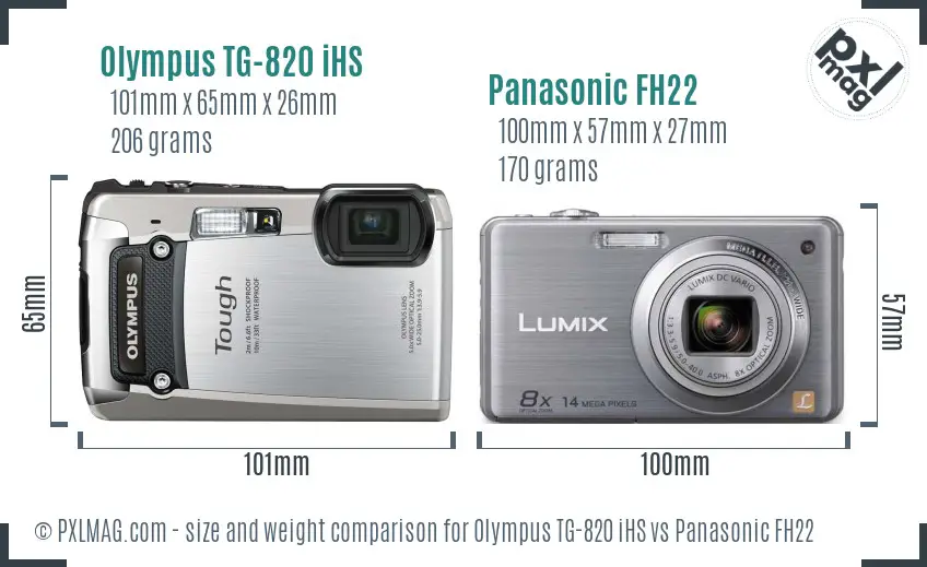 Olympus TG-820 iHS vs Panasonic FH22 size comparison