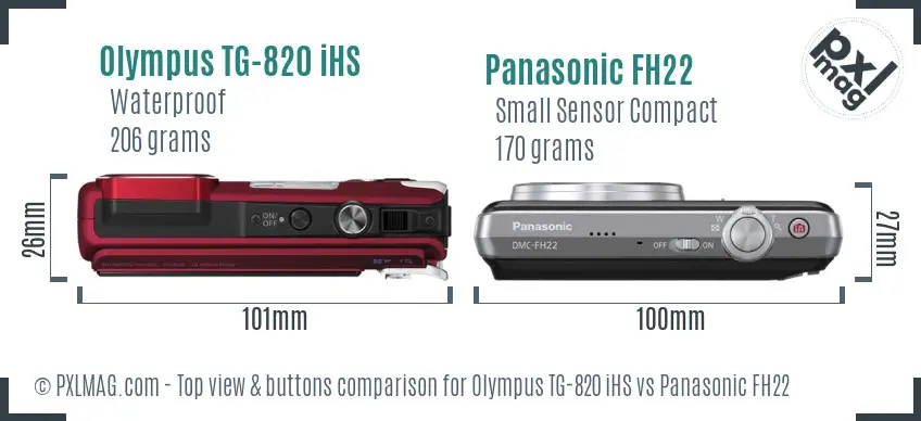 Olympus TG-820 iHS vs Panasonic FH22 top view buttons comparison