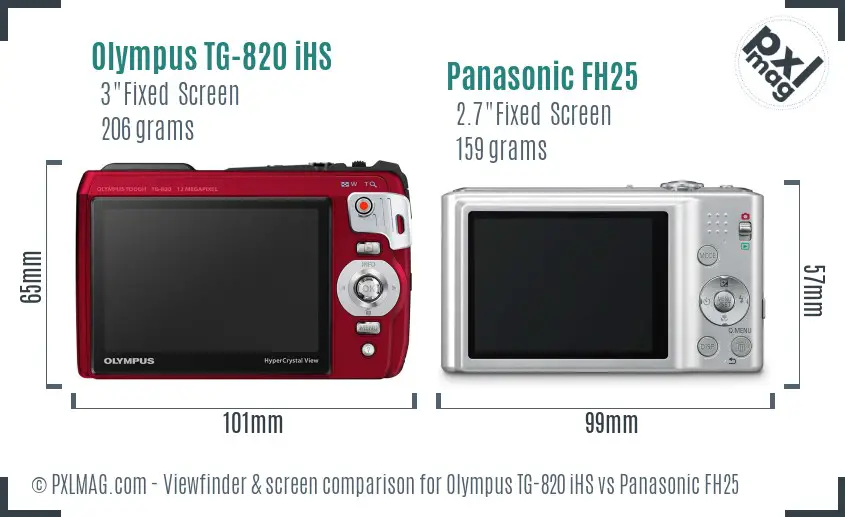 Olympus TG-820 iHS vs Panasonic FH25 Screen and Viewfinder comparison