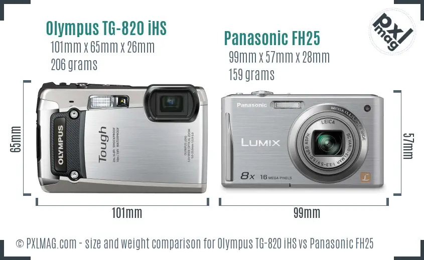 Olympus TG-820 iHS vs Panasonic FH25 size comparison