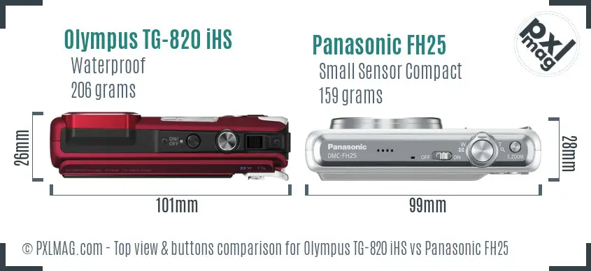 Olympus TG-820 iHS vs Panasonic FH25 top view buttons comparison