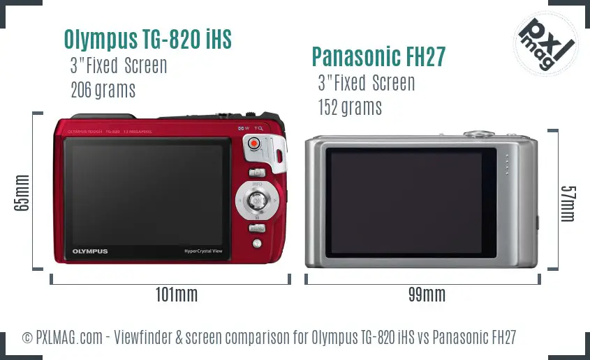 Olympus TG-820 iHS vs Panasonic FH27 Screen and Viewfinder comparison