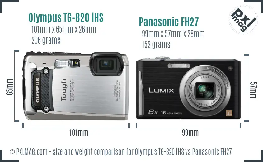 Olympus TG-820 iHS vs Panasonic FH27 size comparison