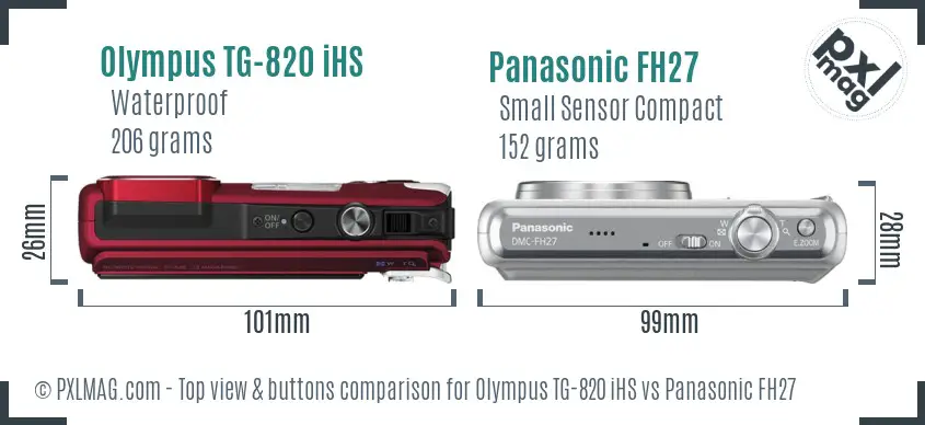 Olympus TG-820 iHS vs Panasonic FH27 top view buttons comparison