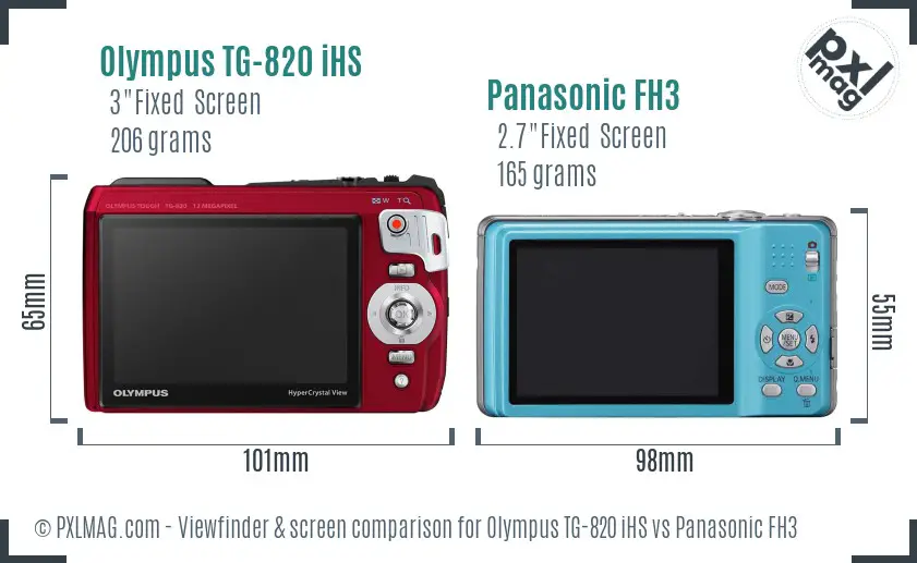 Olympus TG-820 iHS vs Panasonic FH3 Screen and Viewfinder comparison