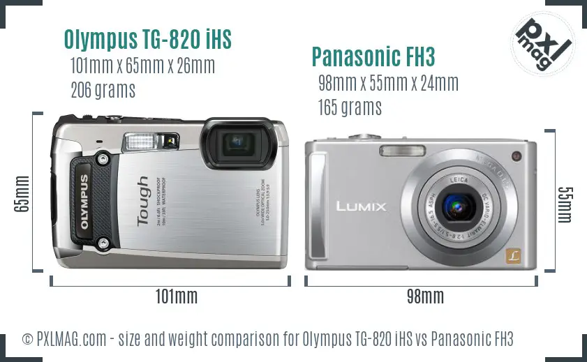 Olympus TG-820 iHS vs Panasonic FH3 size comparison