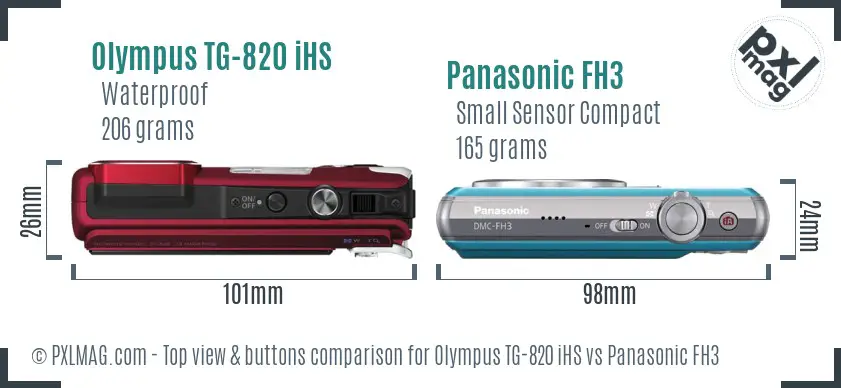Olympus TG-820 iHS vs Panasonic FH3 top view buttons comparison