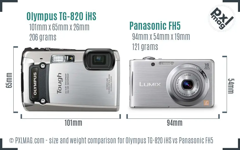 Olympus TG-820 iHS vs Panasonic FH5 size comparison