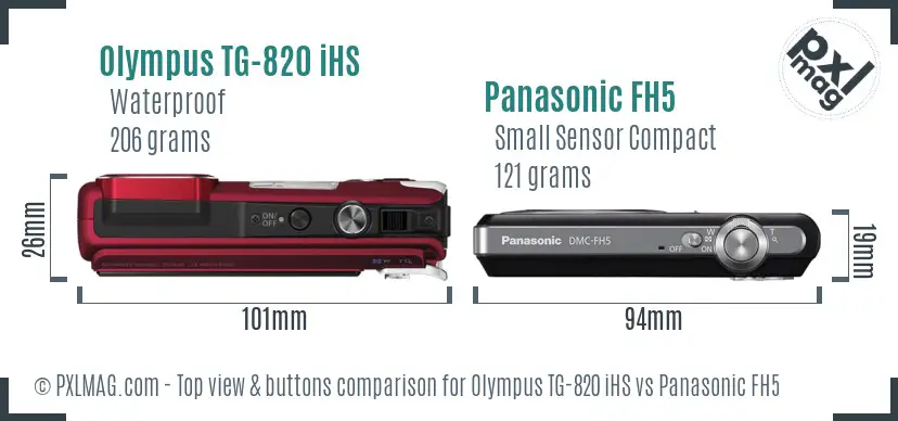 Olympus TG-820 iHS vs Panasonic FH5 top view buttons comparison