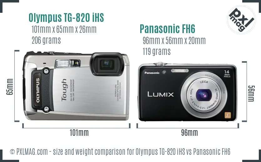 Olympus TG-820 iHS vs Panasonic FH6 size comparison