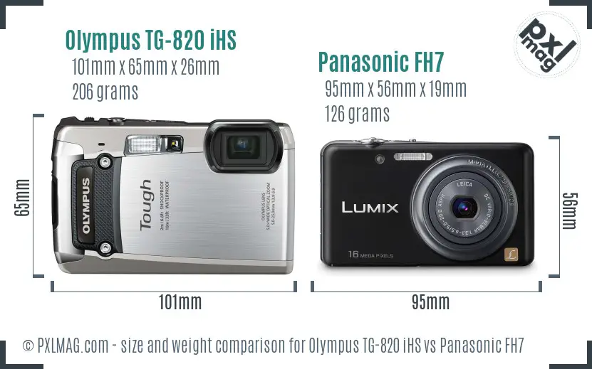 Olympus TG-820 iHS vs Panasonic FH7 size comparison