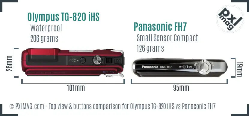Olympus TG-820 iHS vs Panasonic FH7 top view buttons comparison