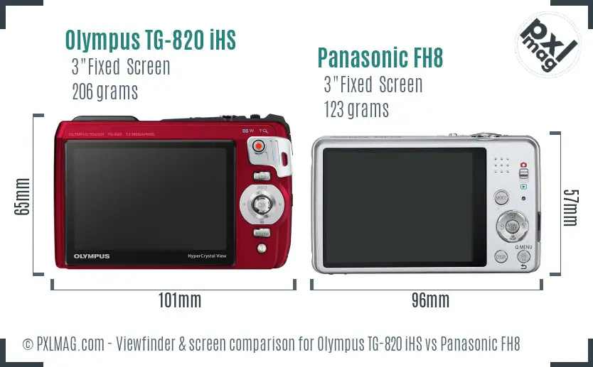 Olympus TG-820 iHS vs Panasonic FH8 Screen and Viewfinder comparison