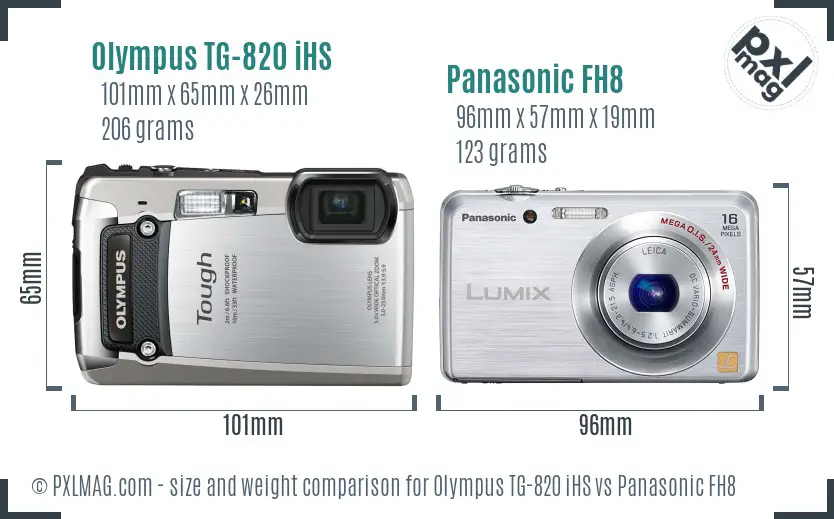 Olympus TG-820 iHS vs Panasonic FH8 size comparison