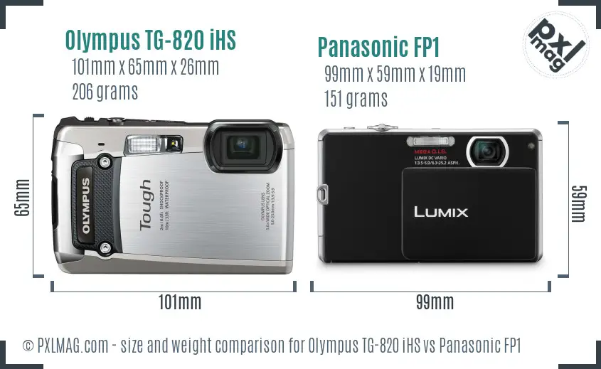 Olympus TG-820 iHS vs Panasonic FP1 size comparison