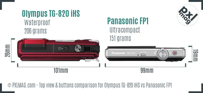 Olympus TG-820 iHS vs Panasonic FP1 top view buttons comparison
