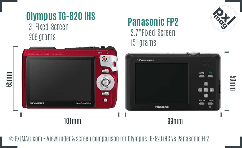 Olympus TG-820 iHS vs Panasonic FP2 Screen and Viewfinder comparison