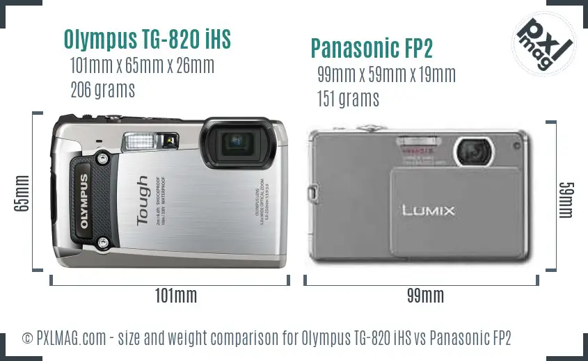 Olympus TG-820 iHS vs Panasonic FP2 size comparison