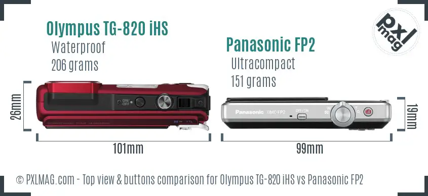 Olympus TG-820 iHS vs Panasonic FP2 top view buttons comparison