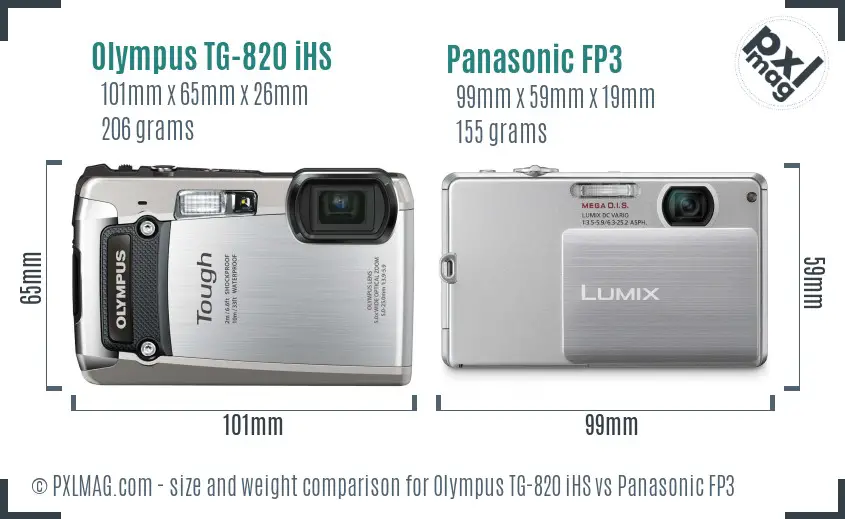 Olympus TG-820 iHS vs Panasonic FP3 size comparison