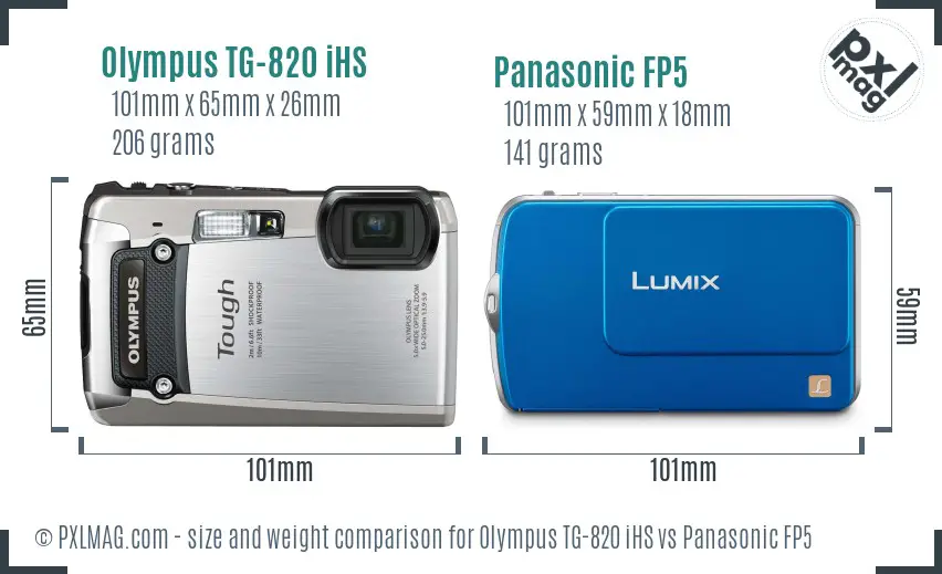 Olympus TG-820 iHS vs Panasonic FP5 size comparison
