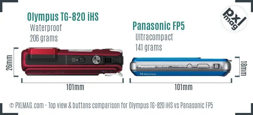 Olympus TG-820 iHS vs Panasonic FP5 top view buttons comparison
