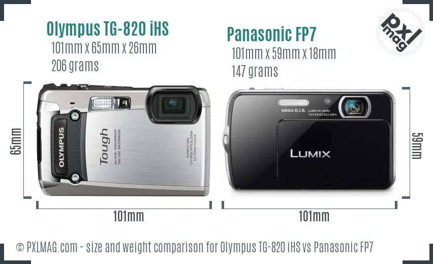 Olympus TG-820 iHS vs Panasonic FP7 size comparison