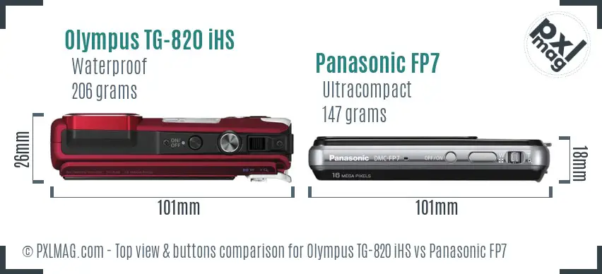 Olympus TG-820 iHS vs Panasonic FP7 top view buttons comparison