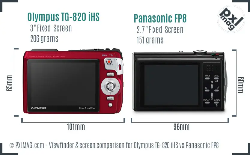 Olympus TG-820 iHS vs Panasonic FP8 Screen and Viewfinder comparison