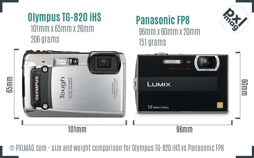 Olympus TG-820 iHS vs Panasonic FP8 size comparison
